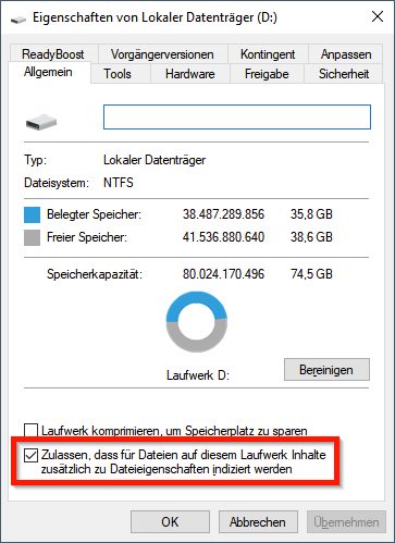 Indexación de disco en Windows 10
