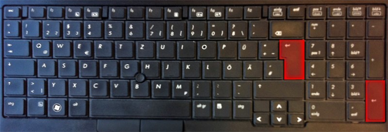 La tecla Intro en el teclado normal y el teclado numérico.