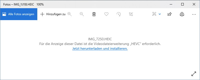 Fotos de Windows actualmente no puede mostrar archivos HEIC