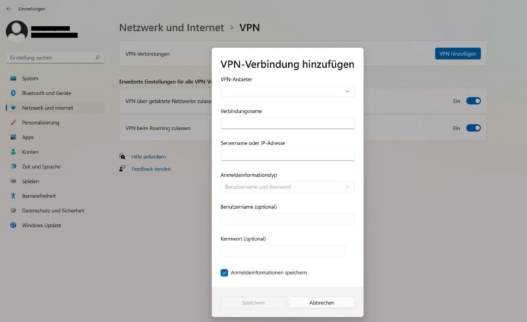 Agregar conexión VPN: Configuración - Red e Internet - Agregar conexión VPN