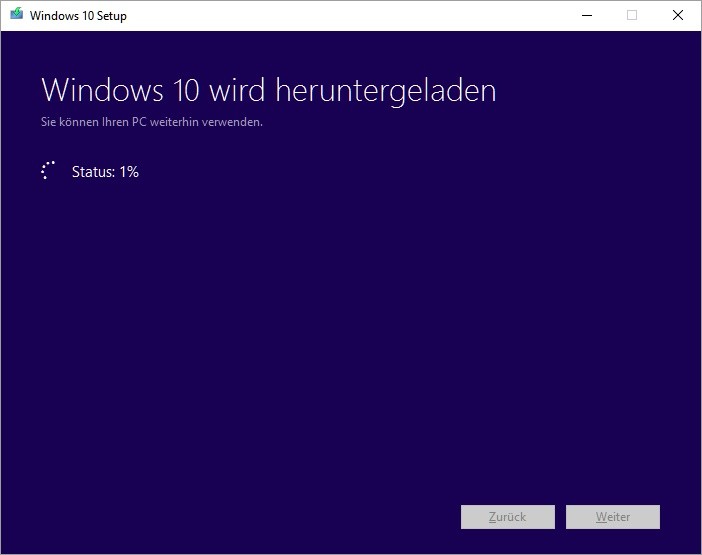 Windows 10: barra de progreso de la herramienta de creación de medios 