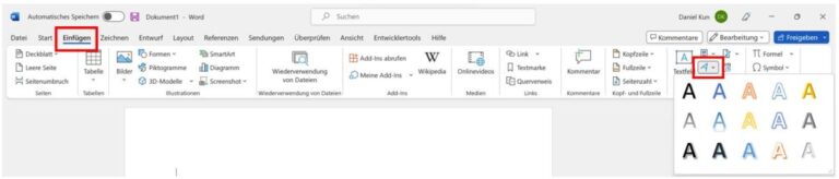 Convierta su escritura a WordArt para luego doblar las letras.