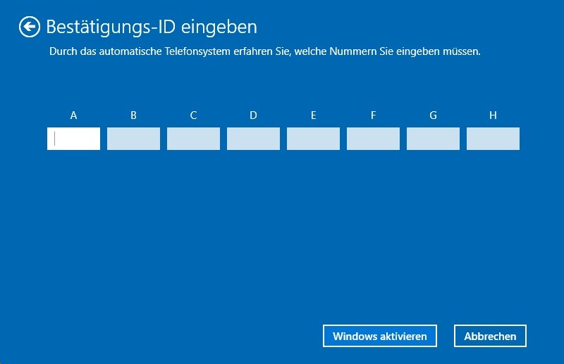 Windows 10: ingrese la identificación recibida por teléfono